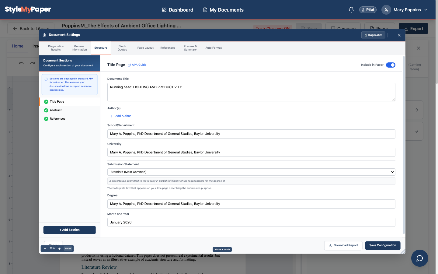 Configure settings